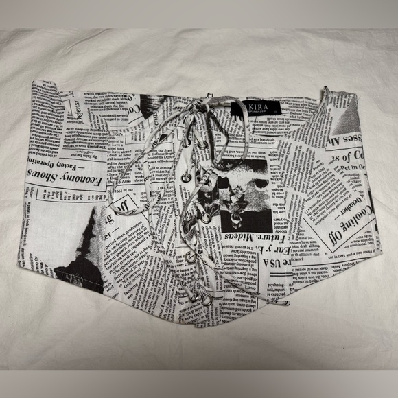 AKIRA Read The News Black and White Lace Up Underbust Corset XL - Picture 11 of 11